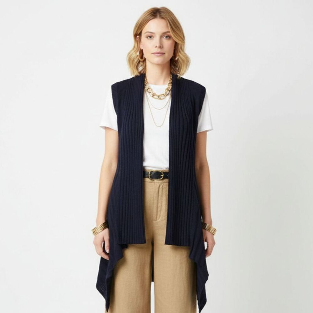 100% Cashmere Blue Open Front Ribbed sweater XS by Pure Amici